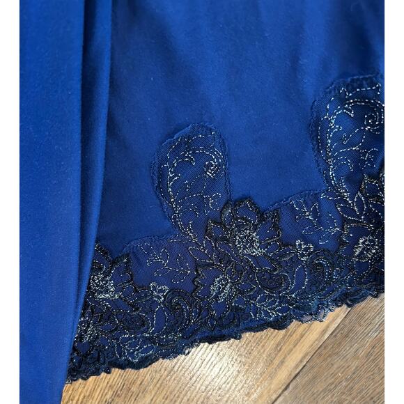 Soma Pajama Set Deep Blue with Black Silver Lace Accent Trim Stretch Sz L - Picture 8 of 9
